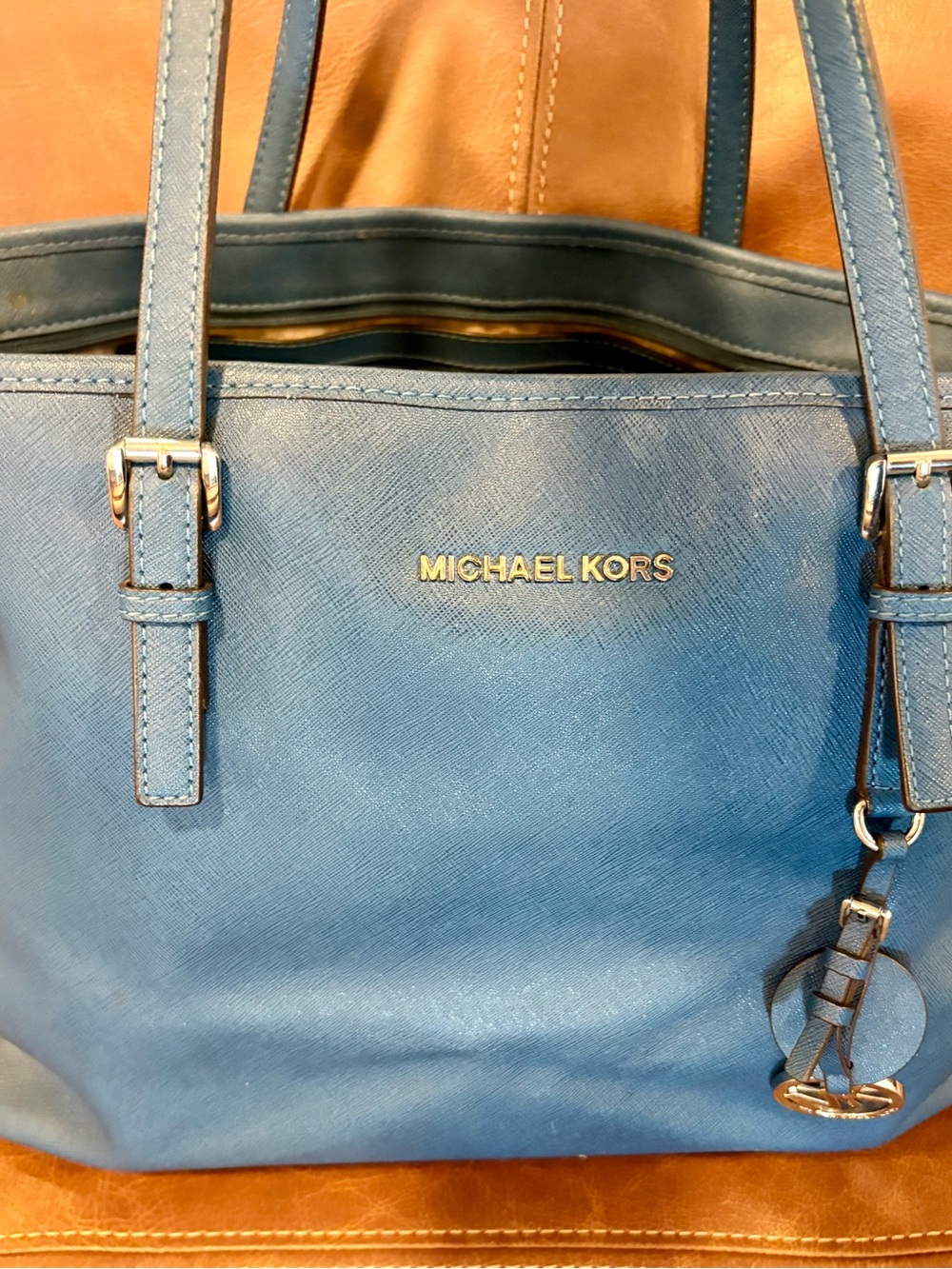 Michael Kors Blue Leather Tote with MK Charm